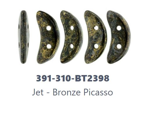 Czechmates Crescent 10 x 3 mm Jet Bronze Skleněné perle Picasso - 30 korálků