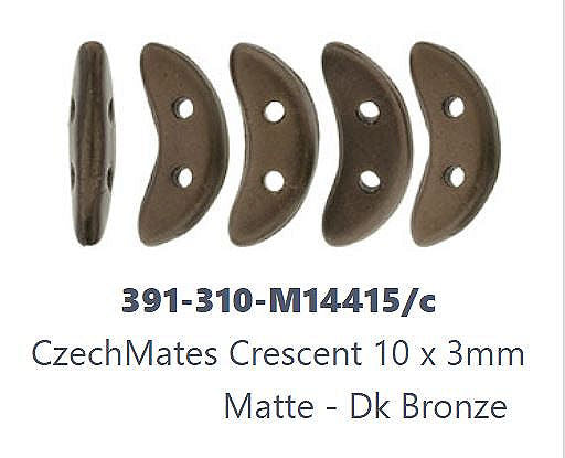 Czechmates půlměsíc 10 x 3 mm matné tmavé bronzové skleněné korálky - 30 korálků