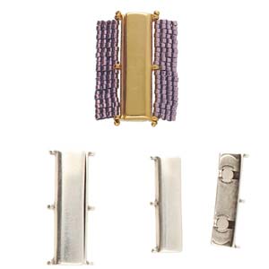 Fermoir magnétique Cymbal™ Axos III 11/0 Delica (DB), 30,6 x 10,6 mm, plaqué or 24 carats, plaqué argent antique ou plaqué laiton antique - 1 fermoir