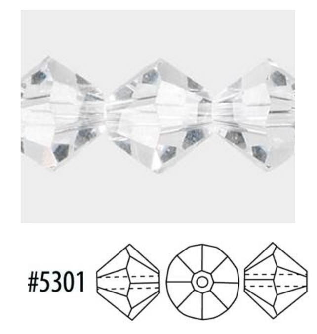 Swarovski 5301 čiré fasetové křišťálové bikonové korálky, 4 mm, 47 nebo 50 korálků