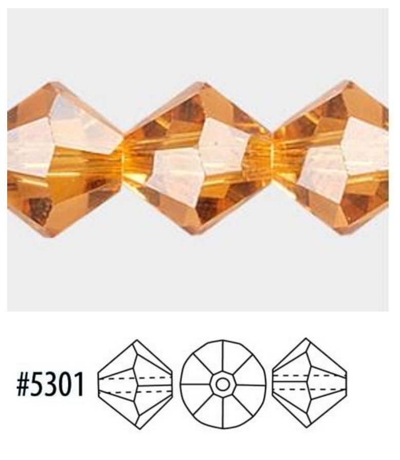 Swarovski 5301 Topaz Faceted Crystal Bicone Beads, 4 mm, 50 Beads