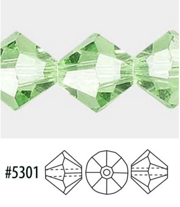 Swarovski 5301 Peridot Faceted Crystal Bicone Beads, 4 mm, 10 nebo 50 Beads
