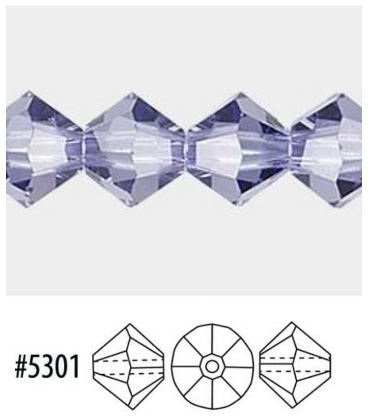 Swarovski 5301 Lilac Faceted Crystal Bicone Beads, 4 mm, 50 Beads