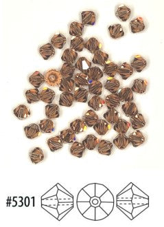 Swarovski 5301 Colorado Topaz Faceted Crystal Bicone Beads, 4 mm, 44 nebo 50 Beads