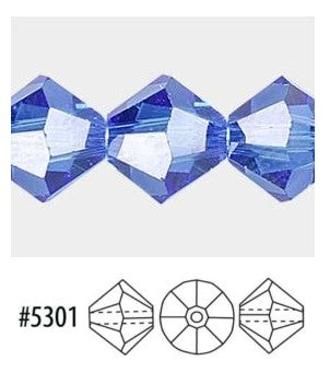 Swarovski 5301 Sapphire Faceted Crystal Bicone Beads, 4 mm, 50 Beads