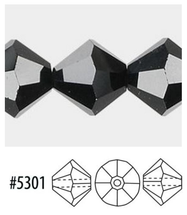 Swarovski Crystal Jet/Black Faceted Bicone Beads, 4 mm - 48 nebo 50 Beads