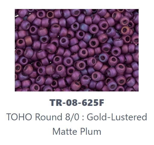 TOHO TR-08-625F 8/0 Gold Lustered Matte Plum Seed Beads - 5 or 10 Grams