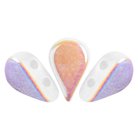 Amos® par Puca® 03000-28701  Opaque White AB 5 x 8 mm 2-Hole Flat Teardrop Czech Glass Beads - 25 Beads
