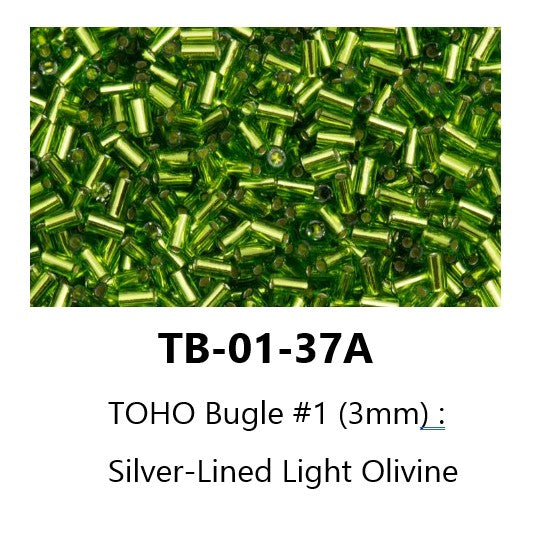 TOHO TB-01-37A #1 (3 mm) Silver-Lined Light Olivine Glass Bugle Beads - 5 gm