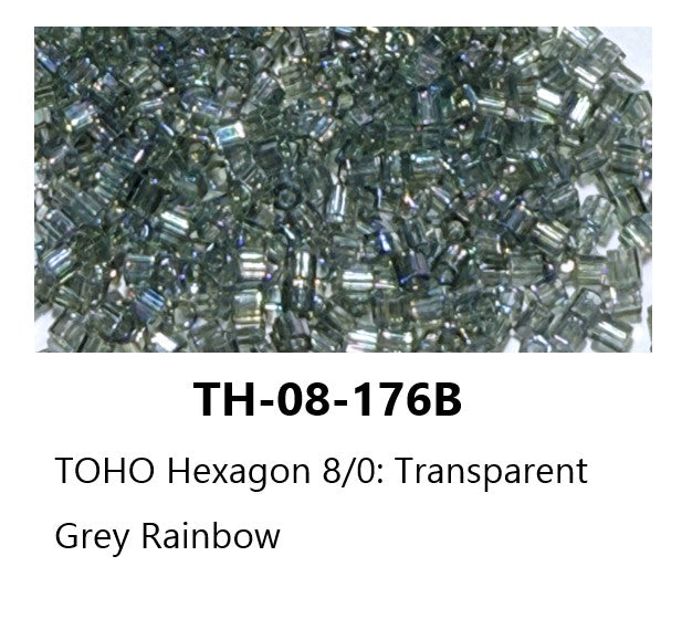 TOHO TH-08-176B  Two-Cut Hex Transparent Gray Rainbow Seed Beads - 5 gm