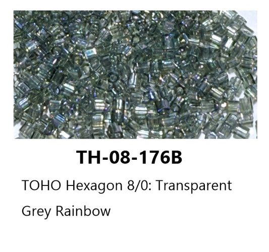 TOHO TH-08-176B  Two-Cut Hex Transparent Gray Rainbow Seed Beads - 5 gm
