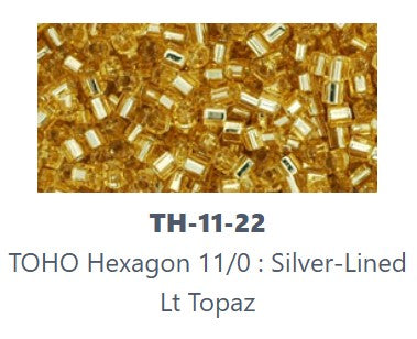 TOHO TH-11-22  Hex Silver Lined Light Topaz Seed Beads - 5 gm