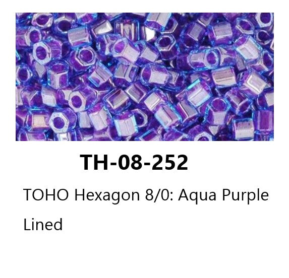 TOHO TH-08-252 Hex Transparent Aqua Purple Lined Seed Beads - 5 gm