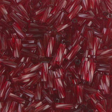 Miyuki TW206-1716   #2 (6 mm) Twisted Dyed Transparent Cranberry Bugle Beads - 5 or 10 gm