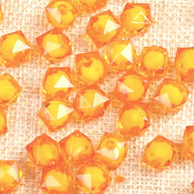 8 mm Transparent Orange with White Bead in Bead Faceted Cube/Square Acrylic Beads for Kids / Crafts - 30 Beads
