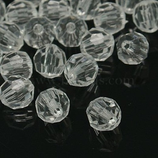 8 mm Transparent Clear Faceted Round Acrylic Beads for Kids / Crafts - 30 Beads