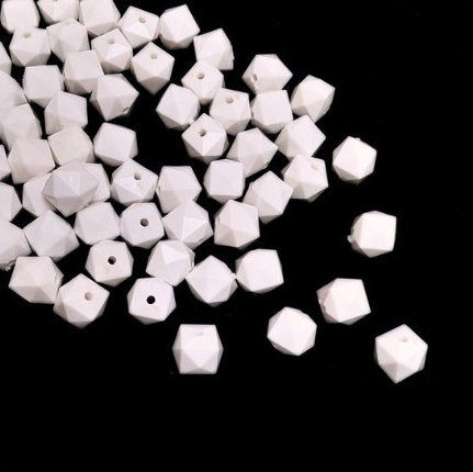 10 mm Opaque White Faceted Cube/Square Acrylic Beads for Kids / Crafts - 30 Beads