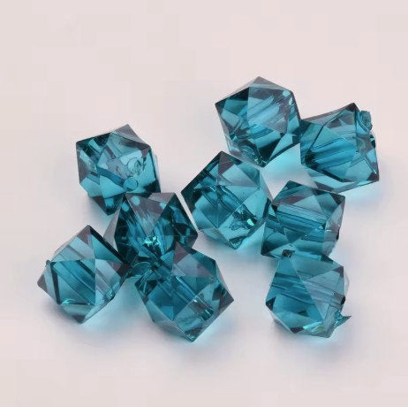 8 mm Transparent Turquoise Blue Faceted Cube/Square Acrylic Beads for Kids / Crafts - 30 Beads
