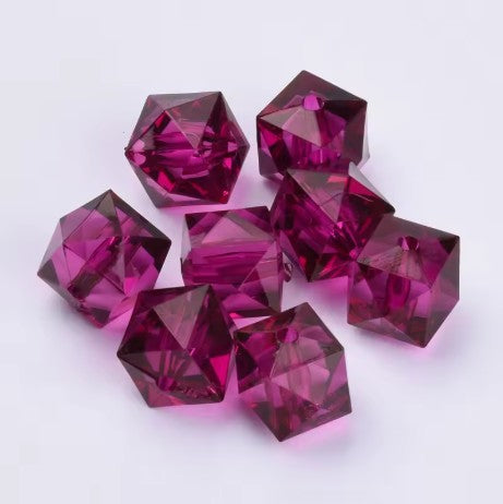 10 mm Transparent Dark Violet Purple Faceted Cube/Square Acrylic Beads for Kids / Crafts - 30 Beads