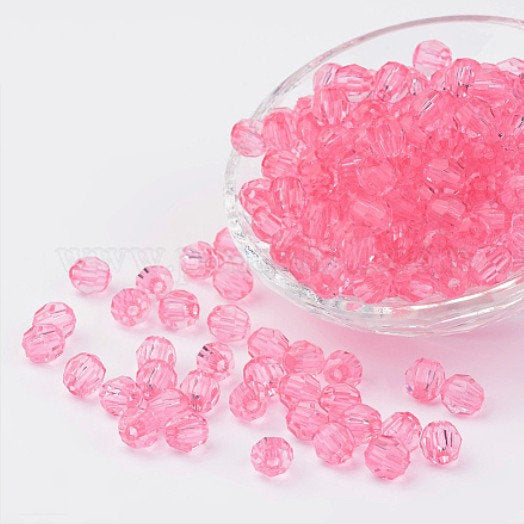 8 mm Transparent Pink Faceted Round Acrylic Beads for Kids / Crafts - 30 Beads
