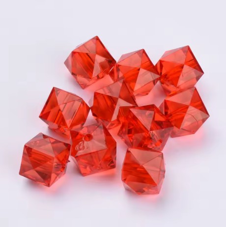 10 mm Transparent Red Faceted Cube/Square Acrylic Beads for Kids / Crafts - 20 Beads