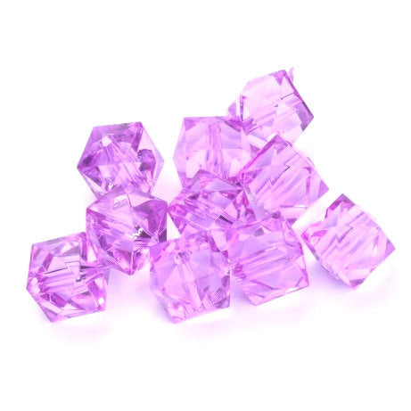 10 mm Transparent Light Violet Faceted Cube/Square Acrylic Beads for Kids / Crafts - 24 Beads