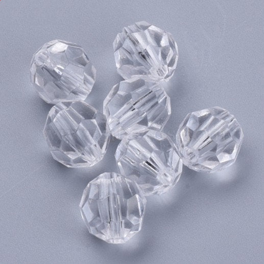 8 mm Transparent Clear Faceted Round Acrylic Beads for Kids / Crafts - 30 Beads