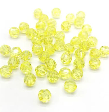 8 mm Transparent Yellow Faceted Round Acrylic Beads for Kids / Crafts - 30 Beads