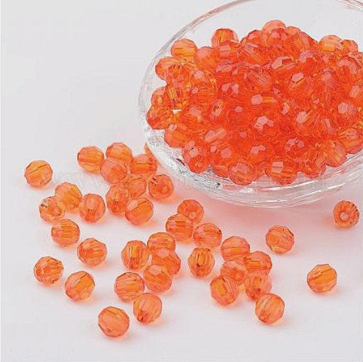 8 mm Transparent Orange Faceted Round Acrylic Beads for Kids / Crafts - 30 Beads