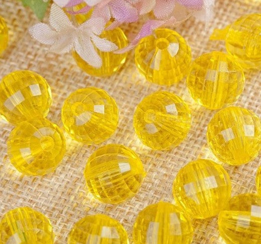 8 mm Transparent Yellow Faceted Round "Disco" Acrylic Beads for Kids / Crafts - 30 Beads