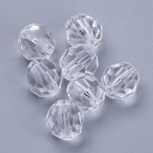 6 mm Transparent Clear Faceted Round Acrylic Beads for Kids / Crafts - 100 Beads