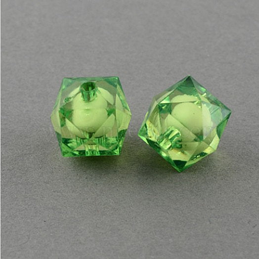 8 mm Transparent Lime Green with White Bead in Bead Faceted Cube/Square Acrylic Beads for Kids / Crafts - 30 Beads