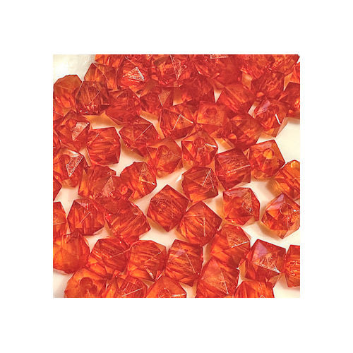 10 mm Transparent Red Orange Faceted Cube/Square Acrylic Beads for Kids / Crafts - 30 Beads