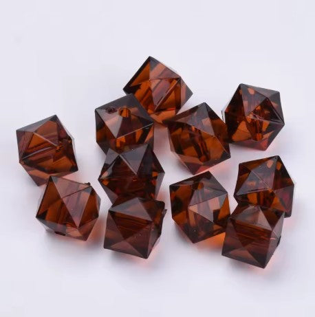 10 mm Transparent Brown Faceted Cube/Square Acrylic Beads for Kids / Crafts - 30 Beads