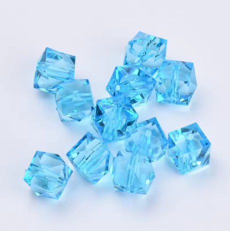 10 mm Transparent Light Blue Faceted Cube/Square Acrylic Beads for Kids / Crafts - 30 Beads
