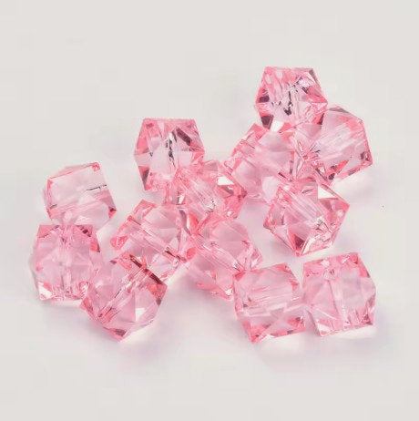 10 mm Transparent Light Pink Faceted Cube/Square Acrylic Beads for Kids / Crafts - 30 Beads