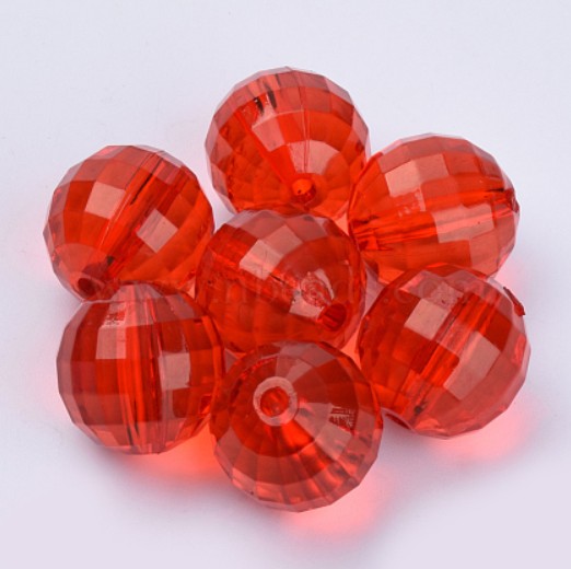8 mm Transparent Red Faceted Round "Disco" Acrylic Beads for Kids / Crafts - 30 Beads