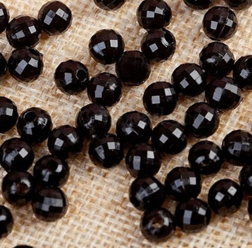 8 mm Opaque Black Faceted Round "Disco" Acrylic Beads for Kids / Crafts - 30 Beads