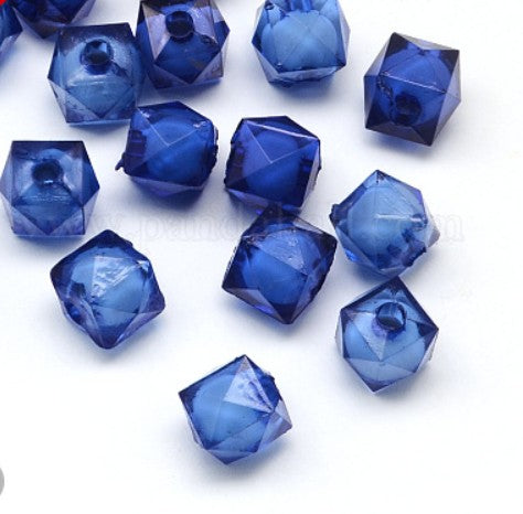 8 mm Transparent Medium Blue with White Bead in Bead Faceted Cube/Square Acrylic Beads for Kids / Crafts - 30 Beads