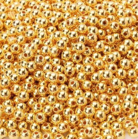 3 mm Gold Plated Round Acrylic Beads for Kids / Crafts - 100 Beads