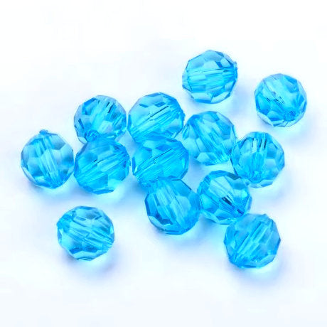 8 mm Transparent Capri Blue Faceted Round Acrylic Beads for Kids / Crafts - 30 Beads