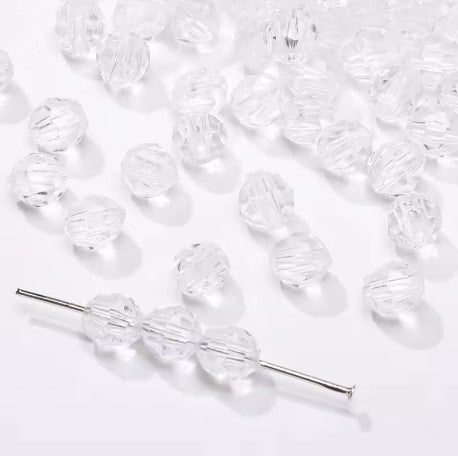 6 mm Transparent Clear Faceted Round Acrylic Beads for Kids / Crafts - 100 Beads