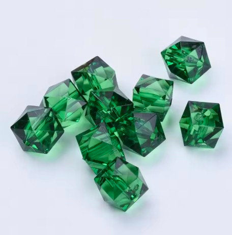 8 mm Transparent Green Faceted Cube/Square Acrylic Beads for Kids / Crafts - 30 Beads