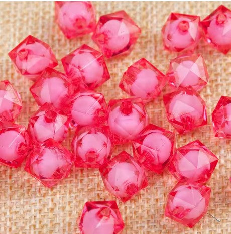 8 mm Transparent Pink with White Bead in Bead Faceted Cube/Square Acrylic Beads for Kids / Crafts - 30 Beads