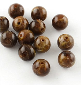 8 mm Marbled Coconut Brown Round Acrylic Beads for Kids / Crafts - 30 Beads