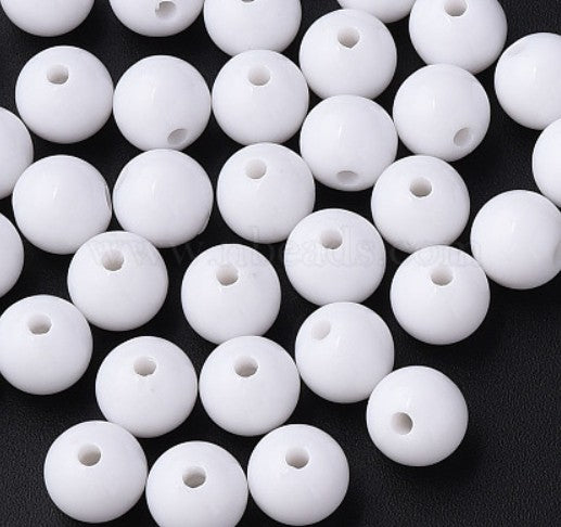 10 mm Opaque White Round Acrylic Beads for Kids / Crafts - 20 Beads