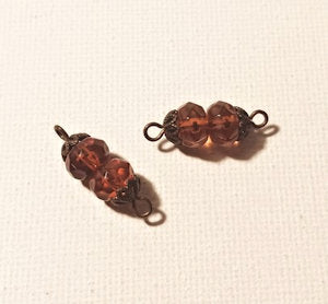 Transparent Brown Faceted Acrylic Rondelles Connectors with Antique Brass Bead Caps and Double Loops - 22 mm - 2 Connectors
