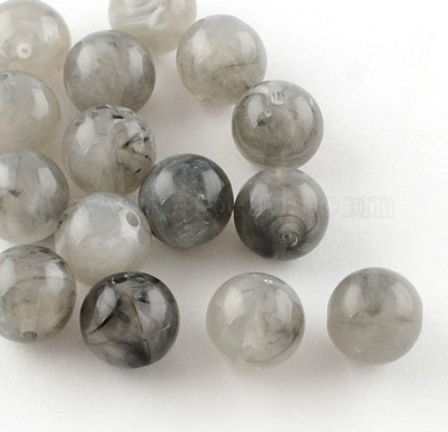 8 mm Marbled Gray Round Acrylic Beads for Kids / Crafts - 30 Beads