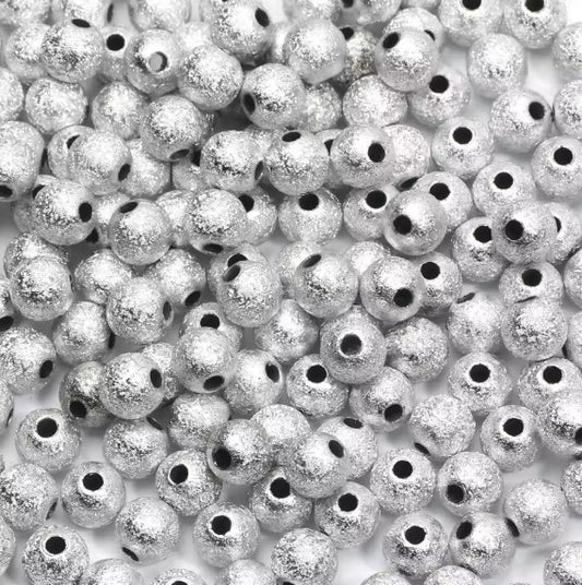 6 mm Silver Stardust Textured Round Acrylic Beads - 100 Beads
