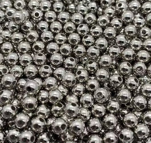 8 mm Silver Plated Round Acrylic Beads for Kids / Crafts - 50 Beads